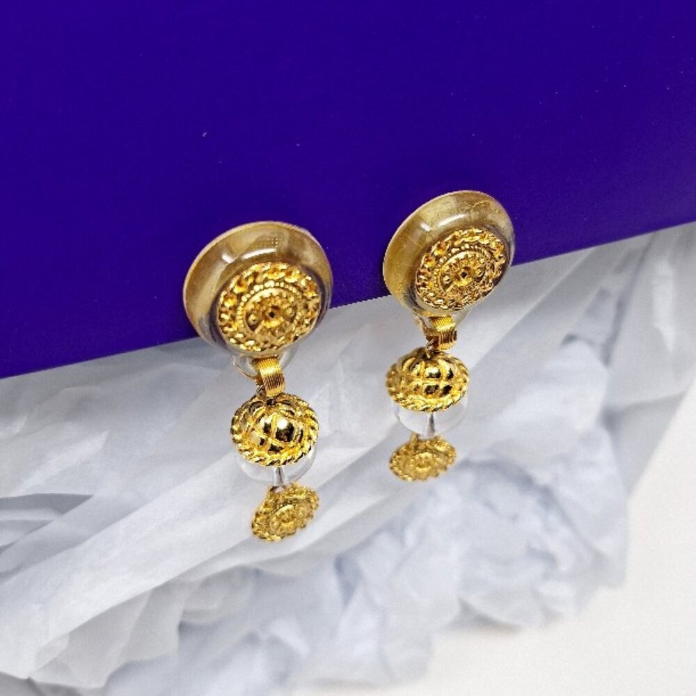 Rare Vintage Robert Rose Designer Gold-tone Clip-on Dangle/Drop Earrings EVC